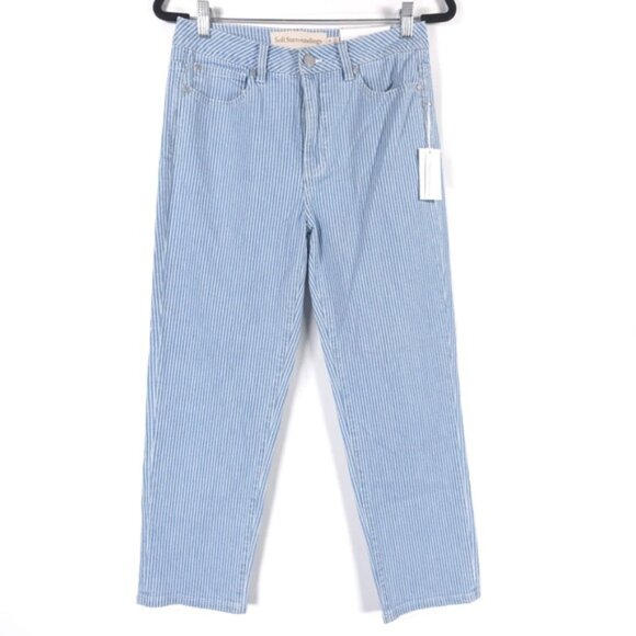 NWT Soft Surroundings Jeans BlueWhite Striped Straight Leg Denim Railroad Size 8 - Picture 2 of 14